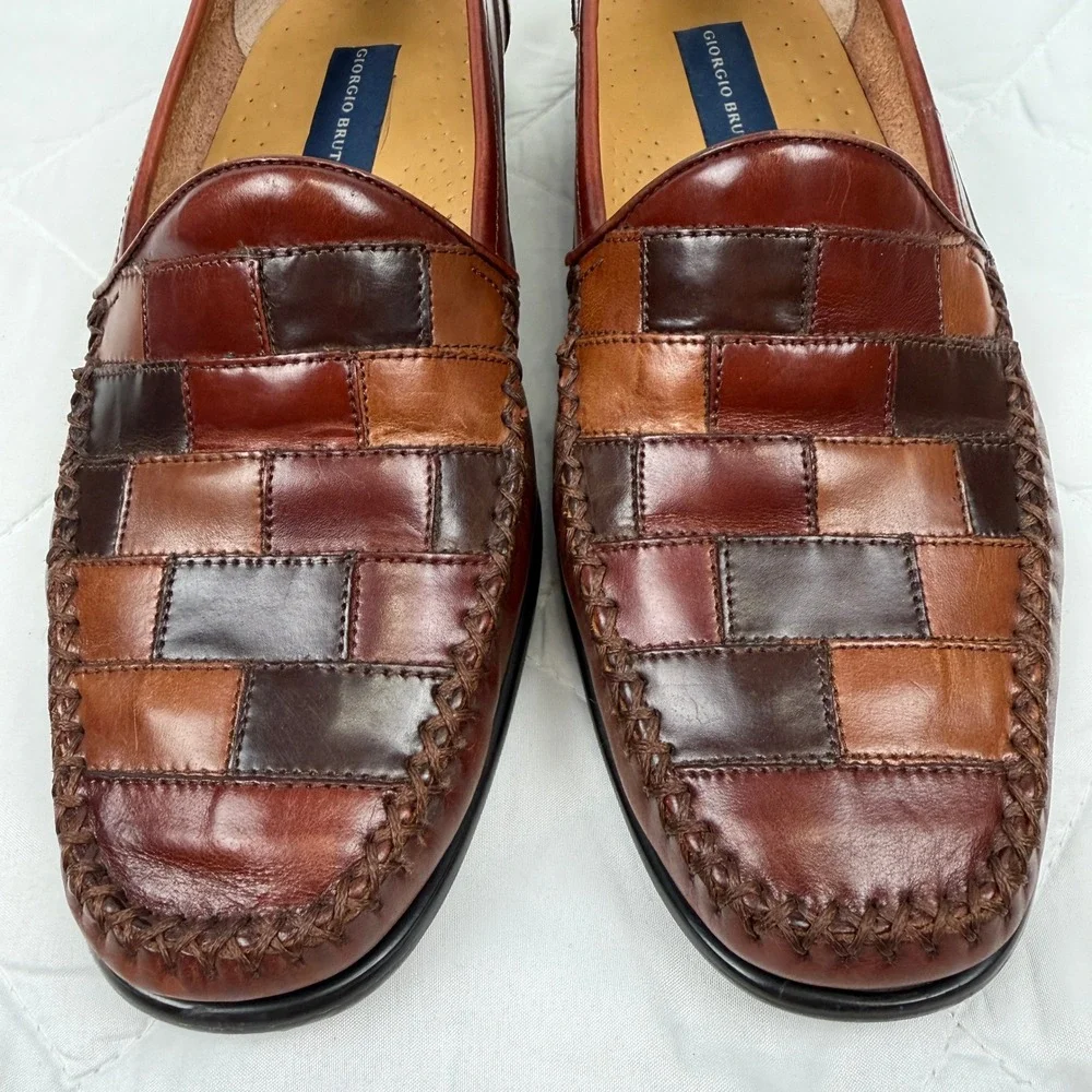 Vintage 90s Giorgio Brutini Men 9.5D Patchwork Leather Loafers Brazil